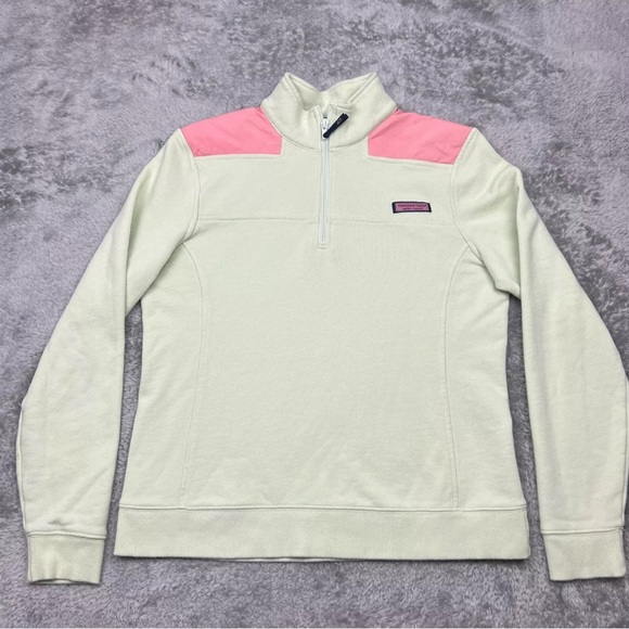 Vineyard Vines Sweatshirt Womens M Spring Green/Yellow Pullover 1/4 Zip Preppy - Picture 1 of 9